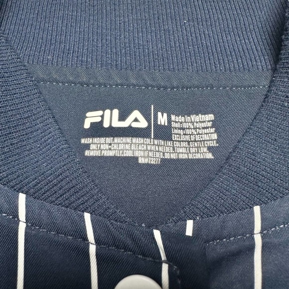 Fila | Women | Navy Blue Pinstripe Snap Button Baseball Track Jacket | Medium - Picture 7 of 9